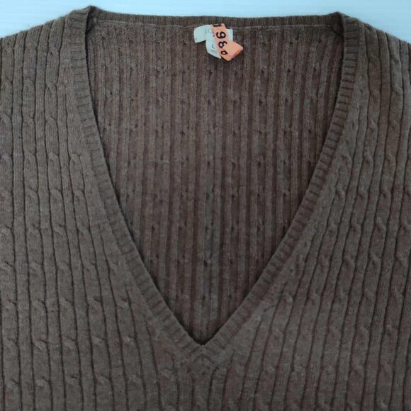 JCrew Brown V-neck cable knit wool cashmere blend pullover, size L - Picture 5 of 15